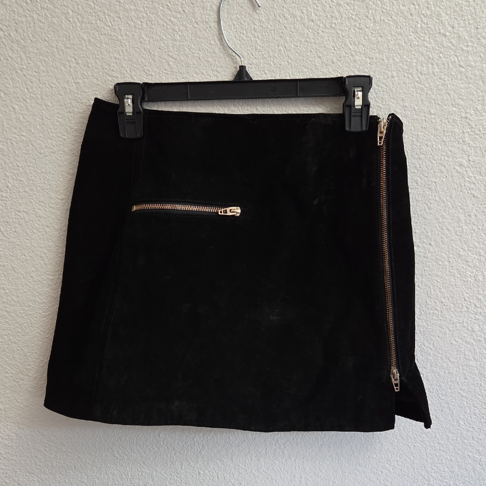 Blank NYC Black Suede Mini Skirt with Gold Zippers